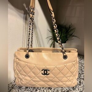 CHANEL Calfskin Medium Stitch It Tote Beige with COA